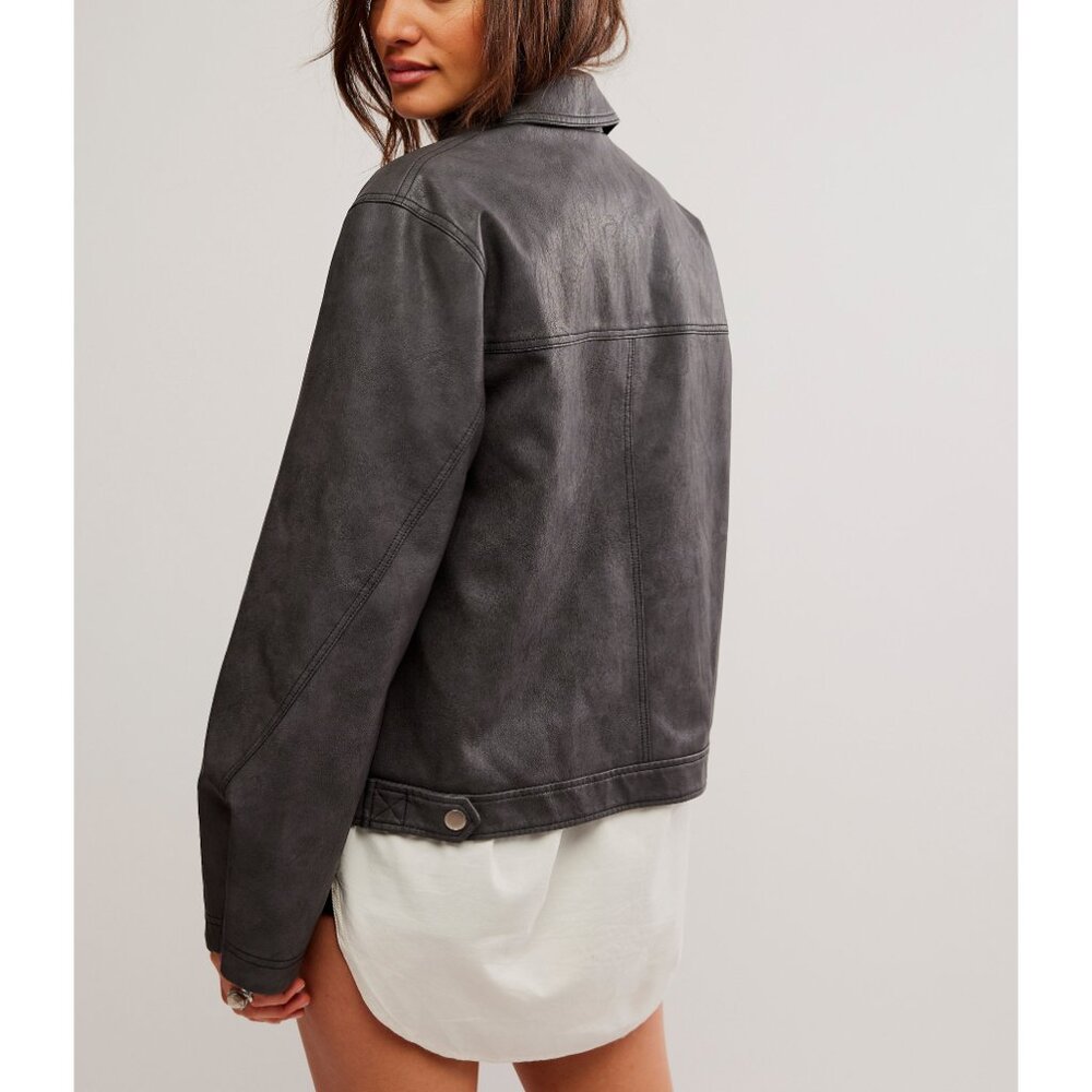 FREE PEOPLE Blair Vegan Leather Jacket / Charcoal Combo - Picture 3 of 9